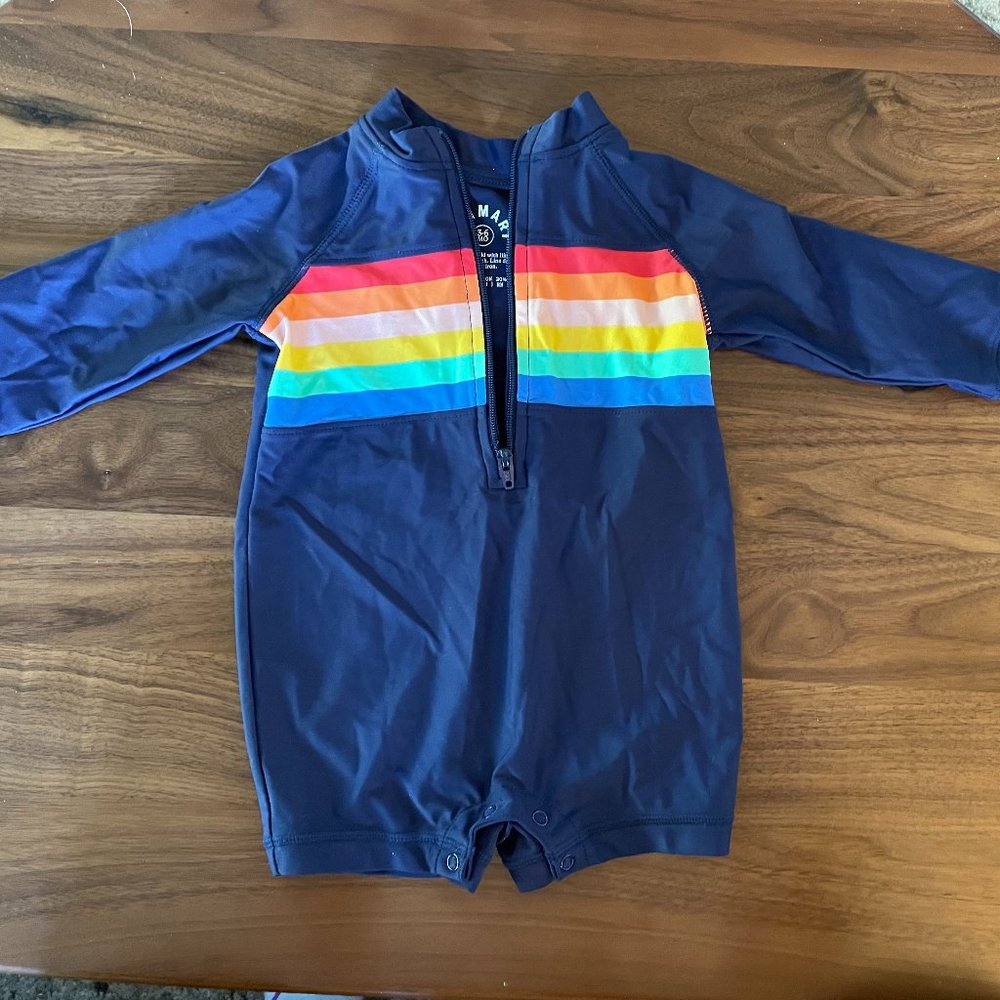 Primary Baby One-Piece Rash Guard in Rainbow Placed Stripe - Size 3-6 months